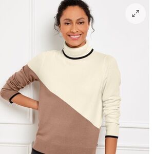 Talbots Cream and Brown Color Block Turtleneck Sweater
